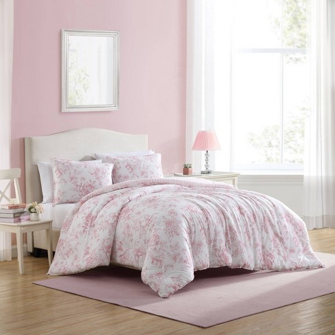 Laura Ashley 2pc Twin Extra Long Delphine Comforter Bedding Set Pink