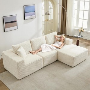 Modular Sectional Sofa, Corduroy L-Shaped Sofa with Deep Seat & Throw Pillows, Comfy Cloud 3-Seater Couch with Chaise, Memory Foam Couch - 1 of 4
