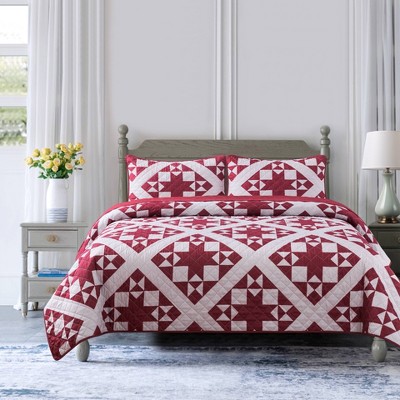 Full/Queen 3pc Little Stars Reversible Quilt Set Red - Country Living