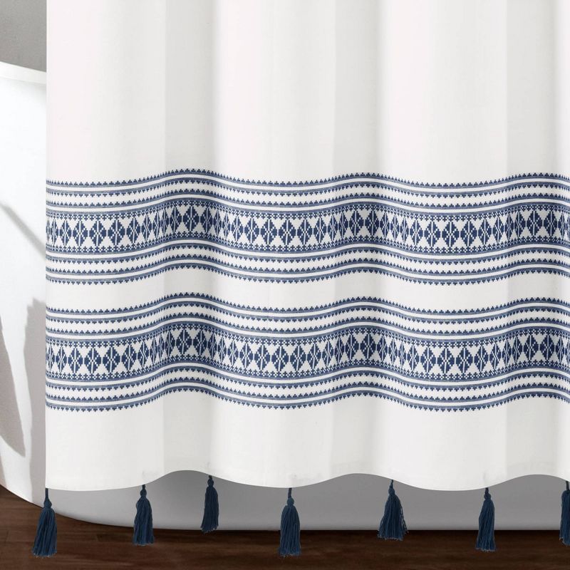 72&#34;x72&#34; Breezy Chic Tassel Jacquard Eco-Friendly Recycled Cotton Shower Curtain Navy - Lush D&#233;cor, 5 of 6