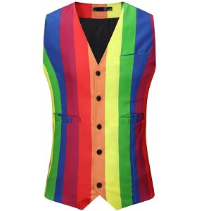 Lars Amadeus Men's Single Breasted V Neck Colorful Rainbow Stripes Vest - 1 of 4