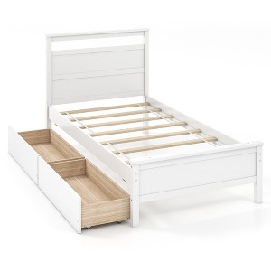 Tangkula Twin Size Platform Bed w/ Drawers 2 Pull-out Drawers Headboard & Footboard White - 1 of 4