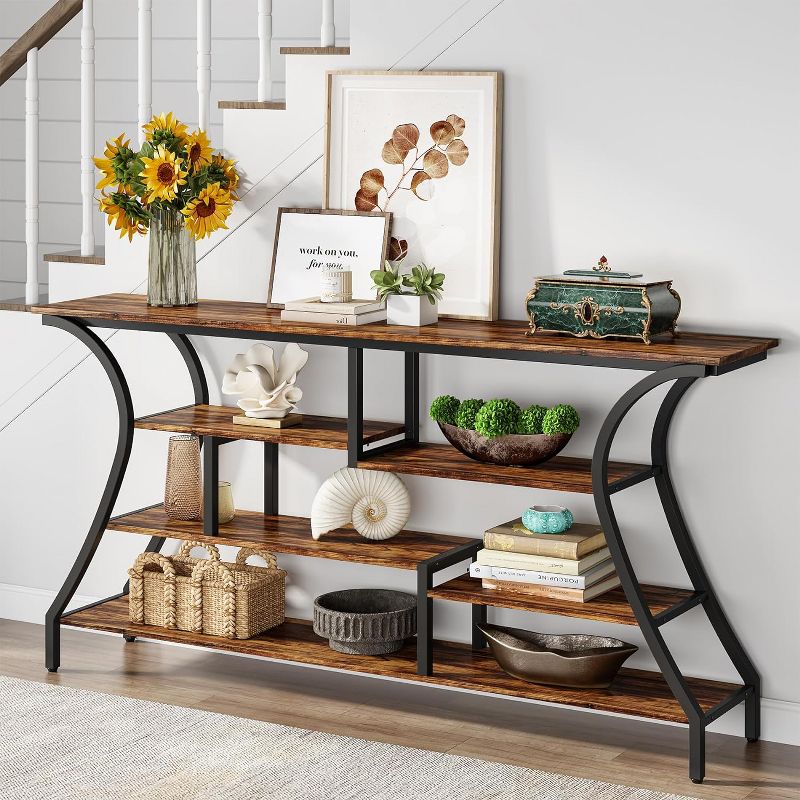 Tribesigns 70.9" Long Console Table, Narrow Sofa Table With Storage Shelves, 4 Tier Entryway Table Behind Couch for Hallway Foyer Living Room, 2 of 8