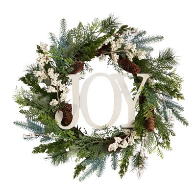 Nearly Natural 24” Christmas Joy Greenery Holiday Artificial Wreath