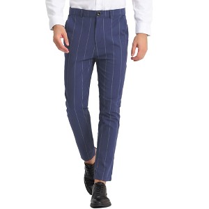Lars Amadeus Men's Casual Striped Slim Fit Flat Front Contrast Color Trousers - 1 of 4