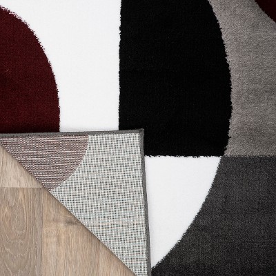 Burgundy and Gray Geometric Synthetic Rectangular Area Rug