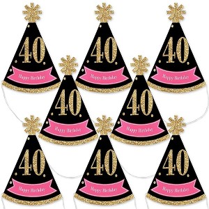 Big Dot of Happiness Chic 40th Birthday - Pink, Black and Gold - Mini Cone Birthday Party Hats - Small Little Party Hats - Set of 8 - 1 of 4