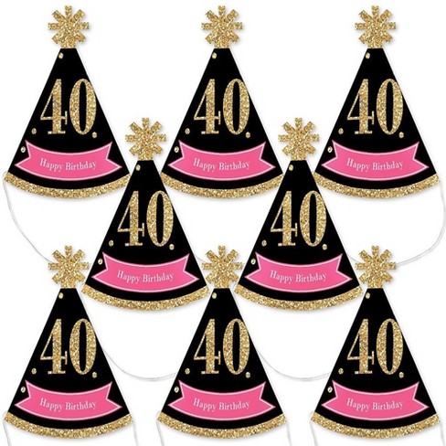 Big Dot of Happiness Chic 40th Birthday - Pink, Black and Gold - Mini Cone Birthday Party Hats - Small Little Party Hats - Set of 8 - image 1 of 4