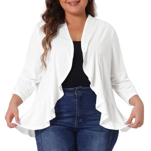 Agnes Orinda Women's Plus Size 3/4 Sleeve Open Front Ruffle Cropped Bolero Cardigans - 1 of 4