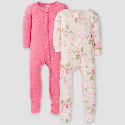 Gerber Baby Girls' 2pk Rose Union Suit - Pink 0-3M