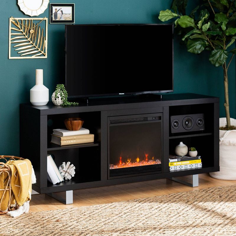 4 Cubby Modern Electric Fireplace with Metal Legs TV Stand for TVs up to 65&#34; Black - Saracina Home, 3 of 10