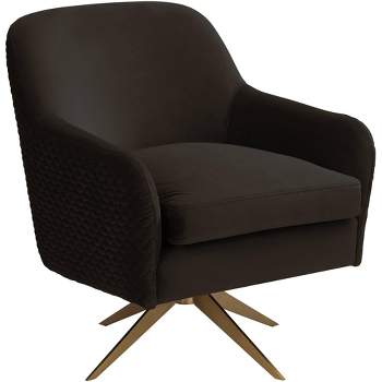 Studio 55D Ames Quilted Espresso Velvet Swivel Chair