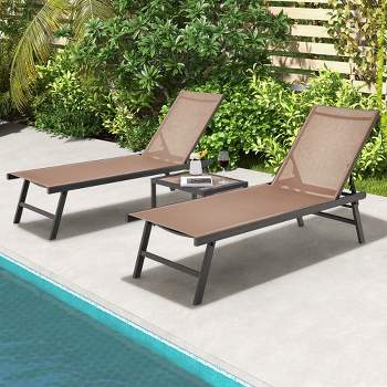 Tangkula 3pcs Patio Chaise Lounge Set Aluminum Recliner Chair Table Outdoor Adjust