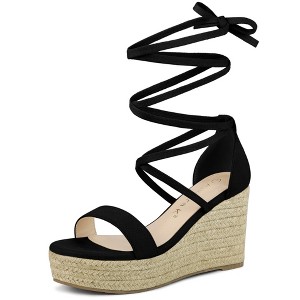 Allegra K Women's Espadrille Platform Lace Up Wedge Heels Sandals - 1 of 4