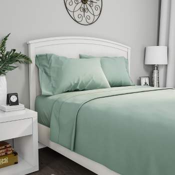 Hastings Home Brushed Microfiber Queen Sheet Set - Fitted and Flat Sheets, Pillowcases - 4-Piece, Sage Green