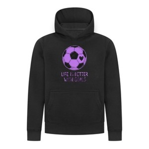 Everyday Kids Sports Collection Life-Is-Better-With-Goals Soccer Girls Pullover Hoodie – Purple Heart Ball Graphic Sweatshirt - 1 of 4