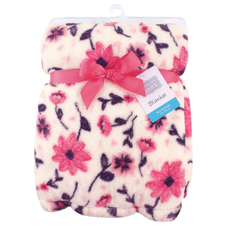 Hudson Baby Infant Girl Super Plush Blanket, Modern Floral, One Size, 2 of 3