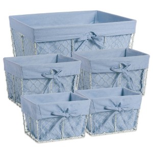 Design Imports Set of 5 Antique White Chicken Wire Liner Baskets Denim - 1 of 4