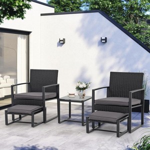 SUGOLD 5 Pieces Patio Bistro Set, PE Wicker Outdoor Patio Furniture Set, Modern Rattan Patio Chairs with Table & Ottomans, Patio Conversation Sets - 1 of 1