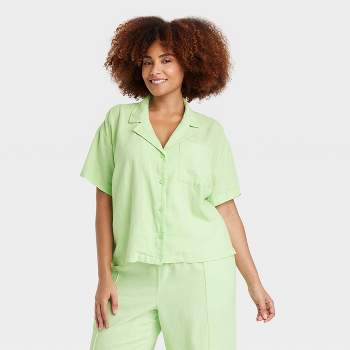 Women's Linen Short Sleeve Button-Down Camp Shirt - A New Day™