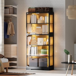 Tall 5-Tier Display Cabinet with Glass Doors & RGB LED Lights, Curio Cabinet with Adjustable Lighting for Collectibles Showcase - 1 of 4