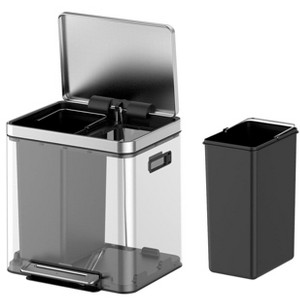 Stainless Steel Kitchen Trash Can, Dual Trash and Recycling Bins for Kitchen, Foot Pedal Trash and Recycle Bin Combo, Garbage Can - 1 of 4