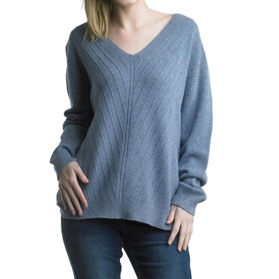 Women's V-neckline Front Seam Tunic Sweater - TEMPO PARIS