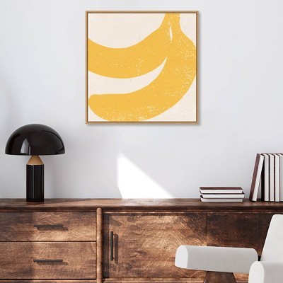 22" x 22" Yellow Banana Print on Canvas with Weathered Frame