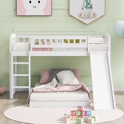 NicBex Twin Size Bunk Bed Loft Bed Pine Bed Frame with Slide, Ladder and Full Length Guardrail for Bedroom, No Box Spring Required, White