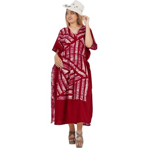 HAPPY BAY Women's Summer Holiday Beach Casual Dailywear Elegant Maxi Kaftan Dress Caftan Loungewear Dashiki House Dresses for Women 3X-4X Red, Stripe - 1 of 4