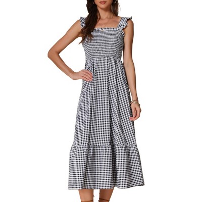 INSPIRE CHIC Women's Sleeveless Square Neck Tiered Hem Smocked Maxi Dress