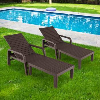 Costway 2 PCS Patio PP Chaise Lounge Chair Reclining Outdoor Adjustable Garden Coffee/Natural