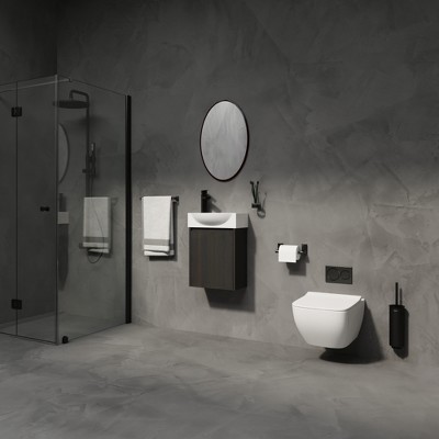 ALEXOUN 16" Small Bathroom Vanity with Round Ceramic Sink,Freestanding Cabinet , Soft Closing Doors,Modern Single Sink Vanity for Small Space