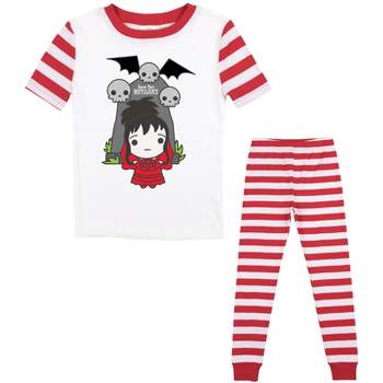 Beetlejuice Lydia And Gravestone With Skulls Youth Red and White Striped Sleep Set