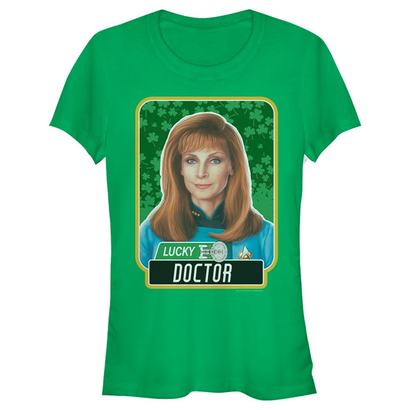 Juniors Womens Star Trek: The Next Generation St. Patrick's Day Lucky Doctor Beverly Crusher T-Shirt, 1 of 5