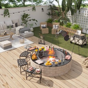 FUFU&GAGA Metal Fire Pit Stools,Curved Stackable Heavy-Duty Outdoor Stools,Anti-Rust for Patio,Garden,Backyard,Plant Stand,Black-set of 4 - 1 of 4