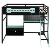 Racxily Full Size Wood Loft Bed with Desk, Shelves, LED Lights, USB Ports and Pegboard - 4 of 4