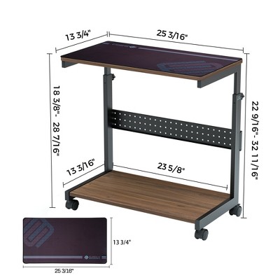 Walnut and Black Height Adjustable Mobile CPU Cart with Mouse Pad