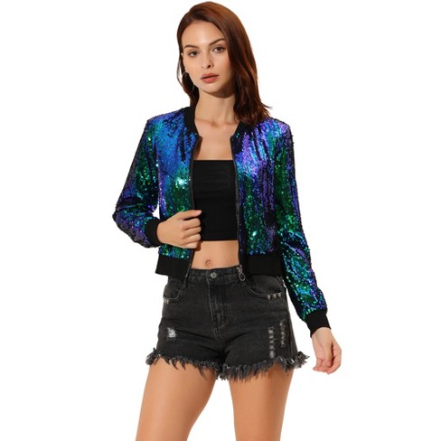 Allegra K Women's Sequin Top Long Sleeve Glitter Shiny Party Shirt ...