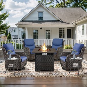 Belord 7 Pieces Patio Furniture Set, All Weather Wicker Outdoor Conversation Set with Swivel Rocker Patio Chair, Side Table and Propane Firepit Table - 1 of 4