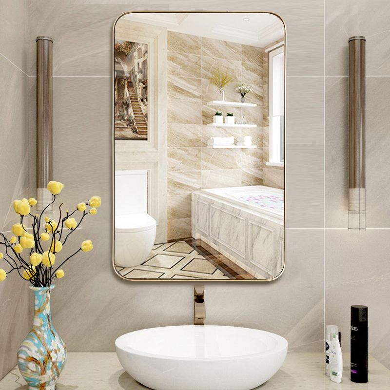 Costway 32"x20" Wall-Mounted Rectangle Mirror Metal Frame Bathroom Entryway Gold, 2 of 11