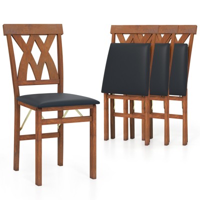 Tangkula Folding Wooden Dining Chair Set of 2 Faux Leather Upholstered Kitchen Armless Chairs w/ Padded Seat