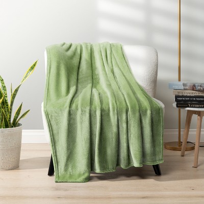 Sage Green Fleece Throw Blanket for Sofa Couch