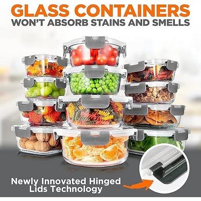 24-Piece Gray Glass Meal Prep Storage Set with Flip Top Lids