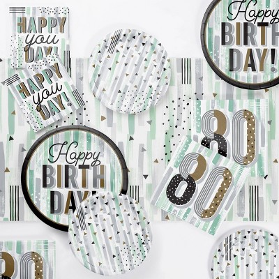 Creative Converting Minted Milestone Chocolate Chip Mint 80th Birthday Tableware Set 49ct