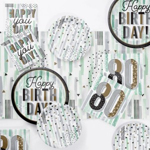Creative Converting Minted Milestone Chocolate Chip Mint 80th Birthday Tableware Set 49ct - 1 of 4