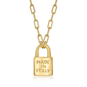 Ross-Simons Italian 18kt Gold Over Sterling "Made in Italy" Lock Pendant Paper Clip Link Necklace - 1 of 4
