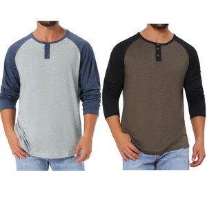 INSPIRE CHIC Men's Casual Raglan Long Sleeves Tee Shirt Henley T-Shirts 2 Packs - 1 of 4