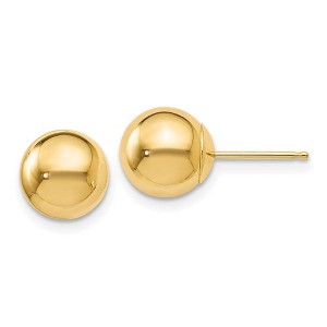 Black Bow Jewelry 8mm (5/16 Inch) 14k Yellow Gold Polished Ball Friction Back Studs - 1 of 4