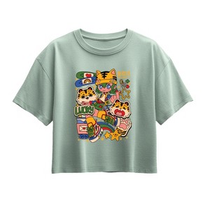 Girls' - Instant Message - Kpop Streetwear Girl Short Sleeve Boxy Graphic T-Shirt - 1 of 2